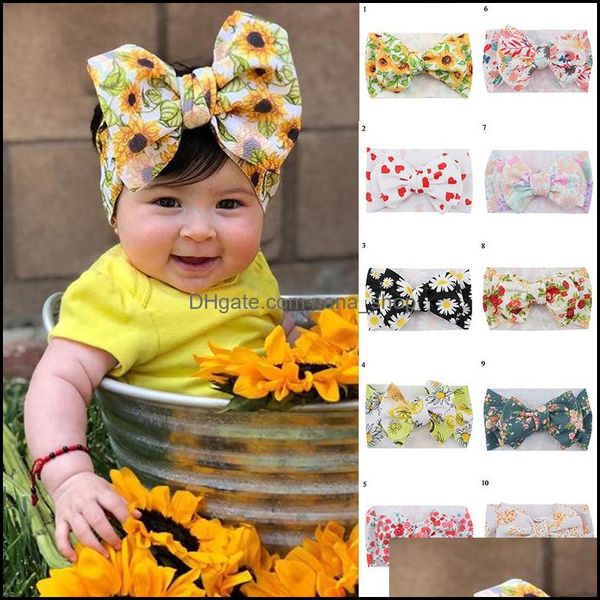 Stirnbänder Haarschmuck New Colof Floral Neugeborenen Stirnband Band elastische Haarbänder Kopfbedeckung Kinder Band Bogen Knoten Zubehör Drop Lieferung 2021