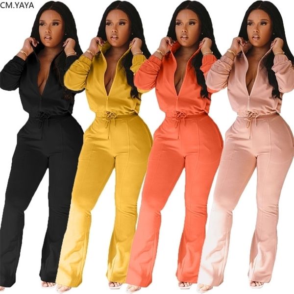 

cmyaya autumn sport print women's set zipper up jacket flare pants suit active wear tracksuit two piece set fitness outfit 210331, Gray