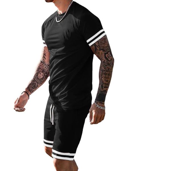 

summer designers men tracksuits striped t shirt spants suit sport running shorts sets clothes sports joggers training gym fitness suits cust, Gray