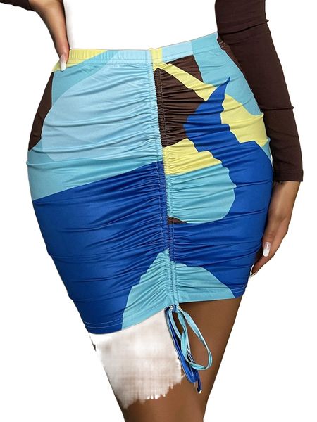 

sxy cut and sew drawstring bodycon skirt s44y#, Black