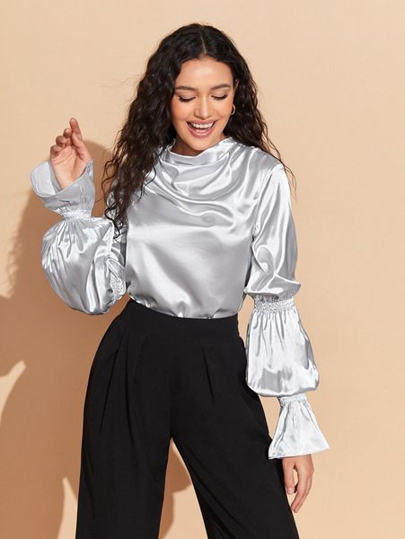 

x raven moxon cowl neck flounce sleeve satin z5vu#, White