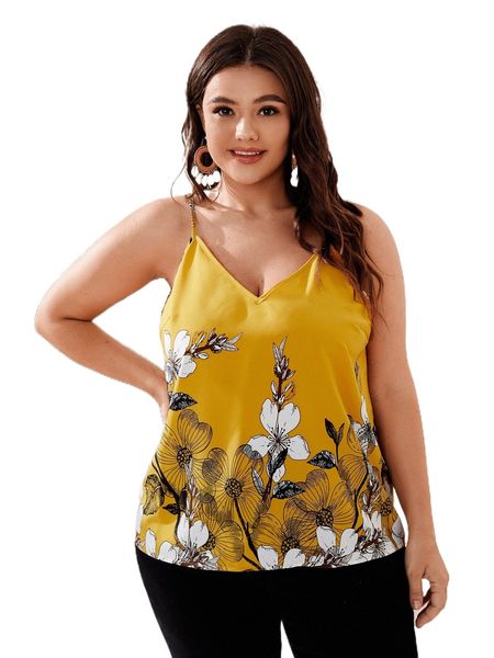 

plus floral print cami 68ts#, Black