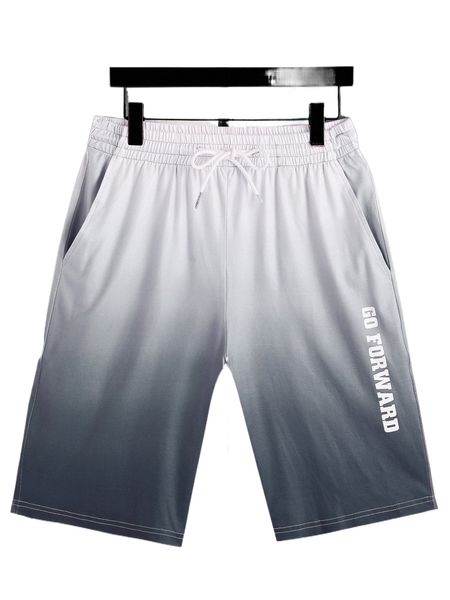

men slogan & ombre print drawstring waist shorts 26vo#, White;black