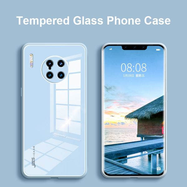 Handyhüllen aus gehärtetem Glas für Huawei Mate 20 30 30E 40 Pro Plus P30 P40 Weiche Silikonrahmenabdeckung Honor 30