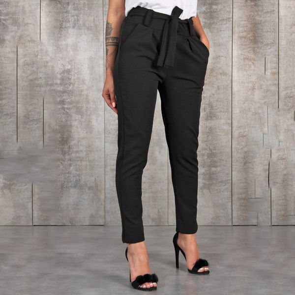 

fashion pant pockets fashion basic bandage knitted women high waist slim streetwear capris female chiffon casual pants, Black;white