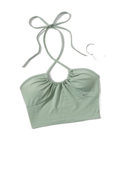 

petite drawstring tie backless crop halter f7wr#, White