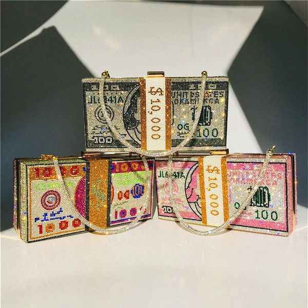 

crystal women's purses wedding clutch bags luxury designer diamond evening bag party money and handbags chain shoulder238p, White