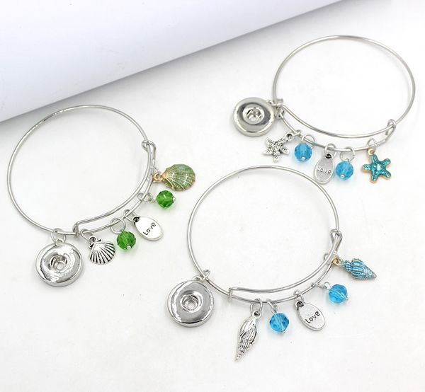 

new arrival liobonar snap buttons charms ocean bracelets for women gifts summer expandable wire bangle jewelry pulsera, Golden;silver