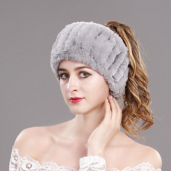 

winter fur scarf headbands lady real rex rabbit beanie endless snoods cowl high elastic, Blue;gray