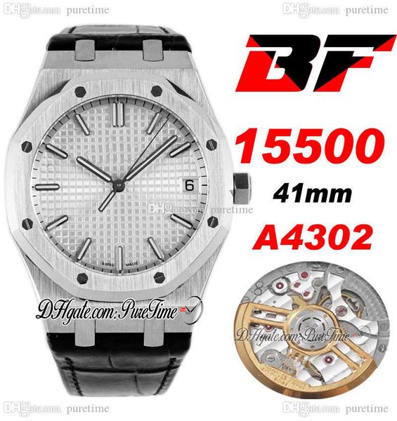 

bff 41mm a4302 automatic mens watch steel case silver textured dial stick markers black leather strap 5 styels super edition puretime b2, Slivery;brown