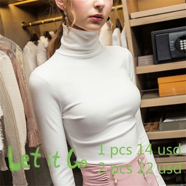 

bornladies autumn winter long sleeve warm elastic bottoming pullover basic daily turtleneck soft fit women 210311, White