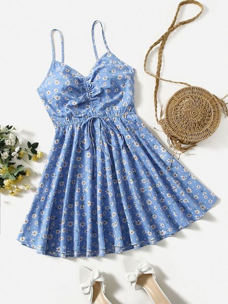 

ditsy floral drawstring cami dress y3xo#, Black;gray