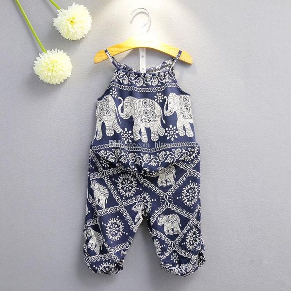 

children elephant print outfits girls sling pants 2pcs/set 2018 summer baby suit boutique kids clothing sets 2 colors, White