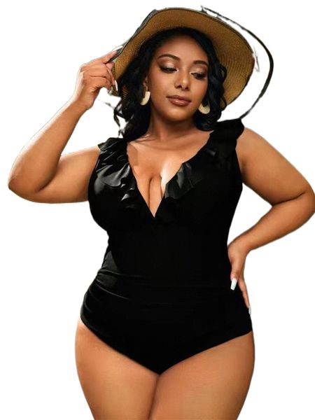 

plus ruffle trim one piece swimsuit v5qb#, White;black