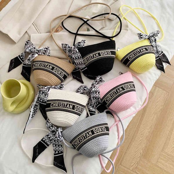 

straw bucket women's 2022 summer new fashion ins popular canvas letter one shoulder slant span bag