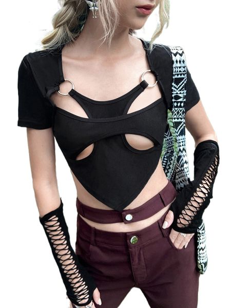 

o-ring cut out bandana hem tee 159v#, White