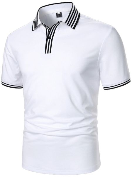 

men striped trim polo shirt 27t8#, White;black