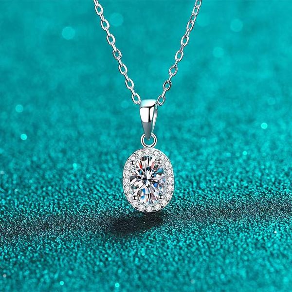

trendy pendant necklaces 925 silver 1ct d color oval moissanite necklace for women plated platinum lab diamond pass gift