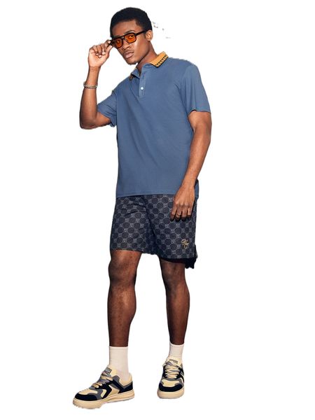 

men contrast collar polo shirt d01q#, White;black