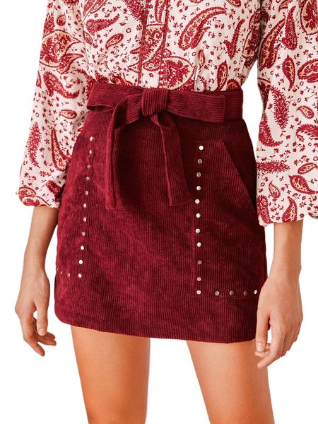 

self belted beaded cord skirt d93r#, Black