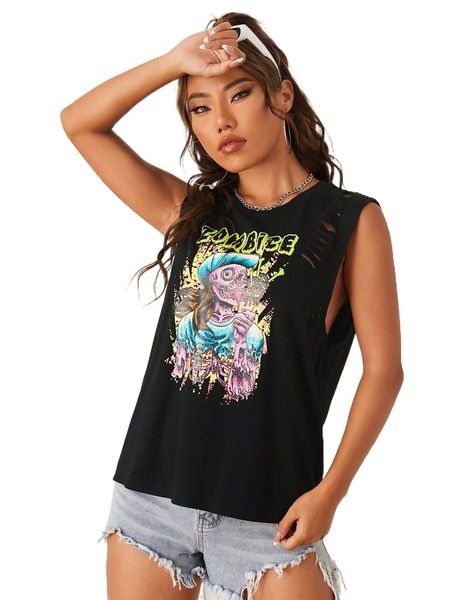 

x naladhita skull & letter graphic ripped tank p1lz#, White