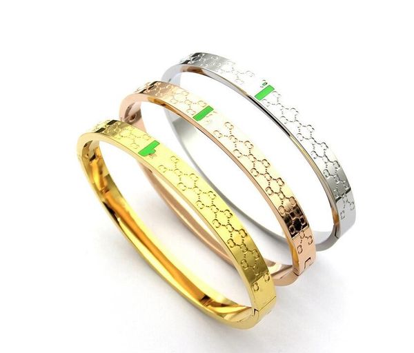 Nunca desbota Hip hop meninos homens mulheres menina pulseira de luxo jóias 316L aço inoxidável prata ouro rosa verde vermelho G letra pulseiras pulseiras 19CM de largura 6mm