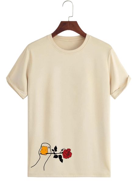 

romwe guys duck & floral graphic tee i1lg#, White;black