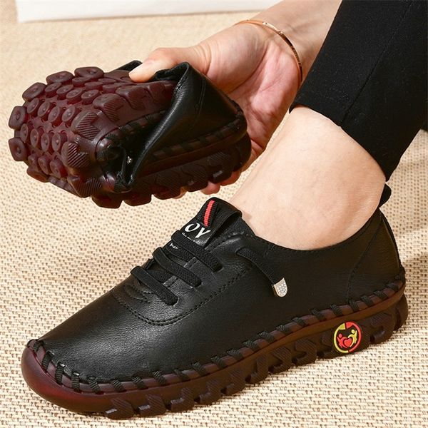 Platform Loafer'lar Kadın Günlük Ayakkabı Yaz Deri Daireler Anne Ayakkabısı Üzerinde Rahat Kayma Artı Boyutu Oxfords Mujer Zapatos 220810