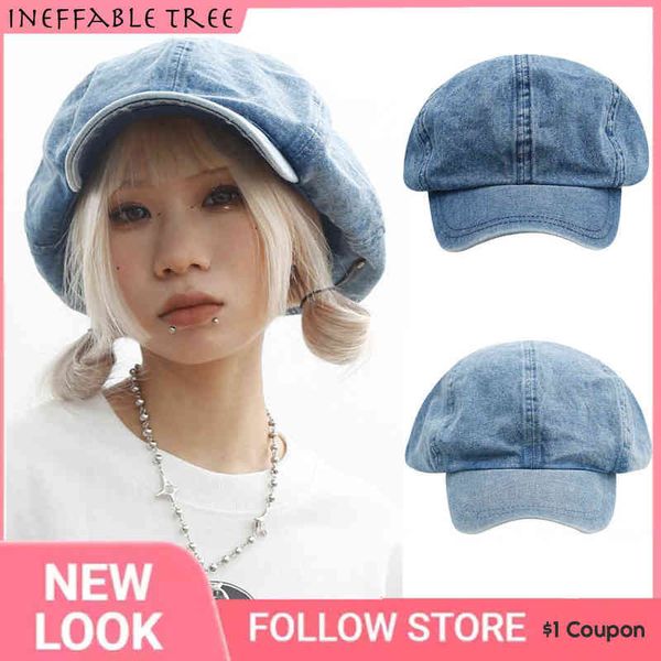 Y2K Big Size Women Girl Berretti Cappello Gothic Punk Denim Beret Cappelli Ladies Street Cool Hip Hop Rock Beret Caps J220722