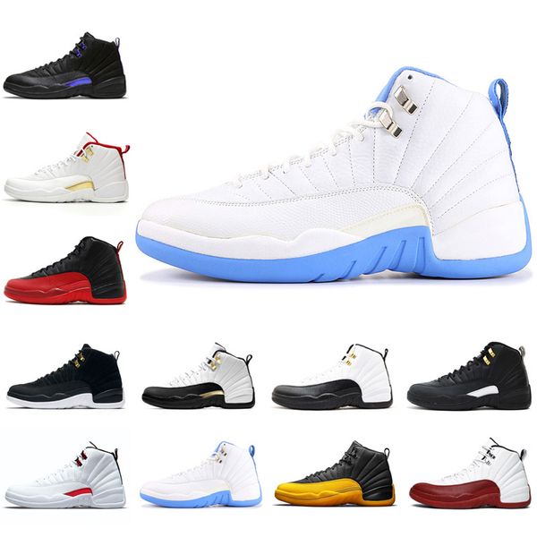 

flu game 12 jordon basketball shoes 12s mens sports sneakers dark grey royalty taxi twist high trainers size 40-47
