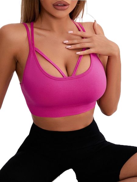 

solid strappy sports bra k5z2#, Gray