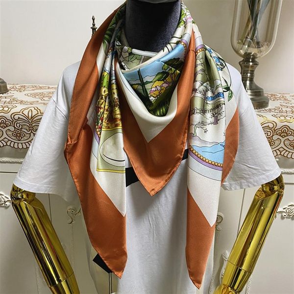 

new style women's square scarf scarves good quality 100% twill silk material orange color pint letters flowers pattern size 12046, Blue;gray