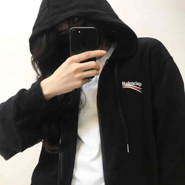 

2022 designer bal hoodies and coats 2022 new fashion hoodie zipper cardigan hong kong style loose versatile casual men women couple jacket, Black