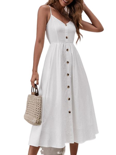 

zip back fake button cami dress y9nr#, Black;gray