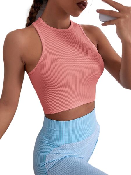

seamless solid racer back crop sports tank 5121#, Gray