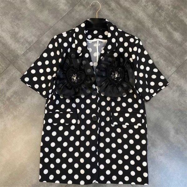 

fabpop summer vintage polka dot long blazer women notched short sleeve korean straight blazers female fashion style gb990 210709, White;black