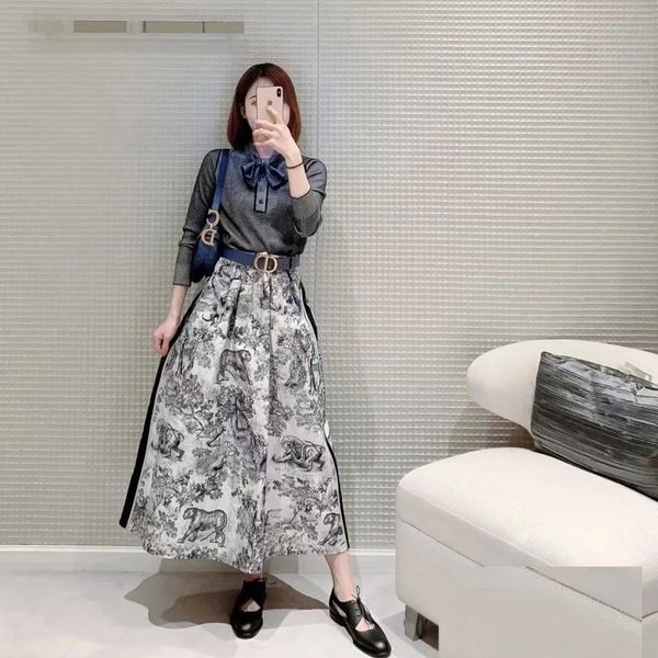 

women high waist tiger print pleated skirts embroidery classic luxury designer clothing designer luxury skirt mother friends gifts, Black