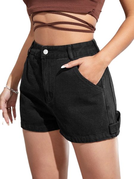 

solid zip fly denim shorts y1pg#, White;black