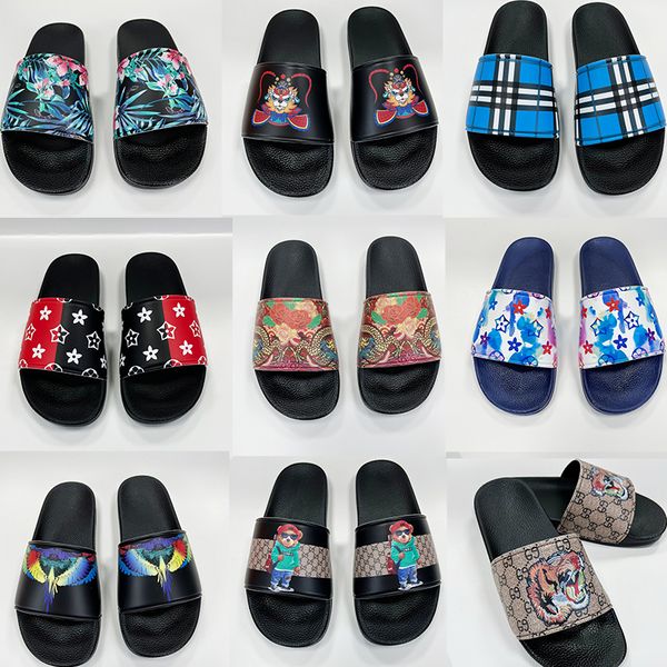

good quality luxury brand designer slipper mens flip flops striped slides sandals printed flower non-slip slippers women hollow beach sandal, Black