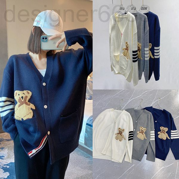

women's knits & tees designer tb knitted cardigan women's wear autumn loose medium length cute bear sweater coat fashion twel, White