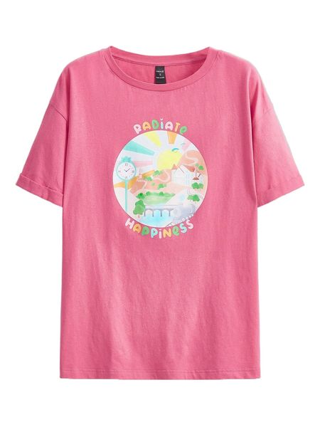 

x chubcatart letter & landscape print tee c98y#, White