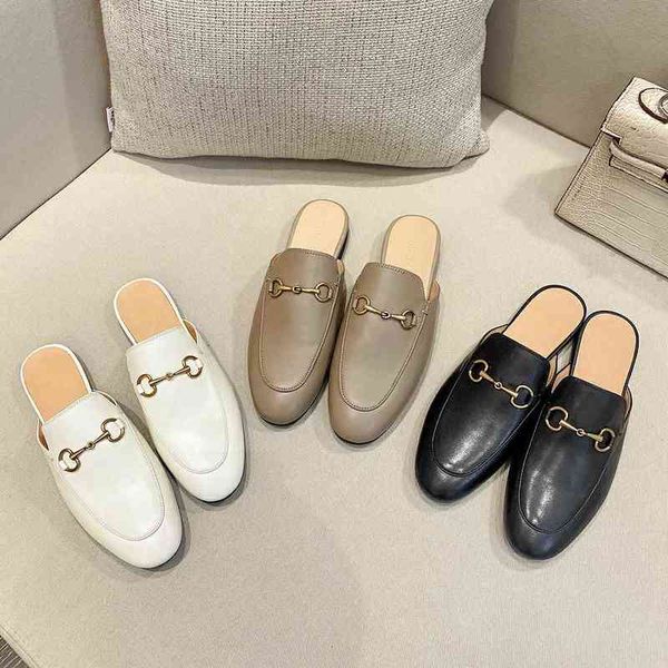 

upgraded leisure fashion soft leather g family baotou semi trailer summer flat bottom muller lazy doudou shoes, Black