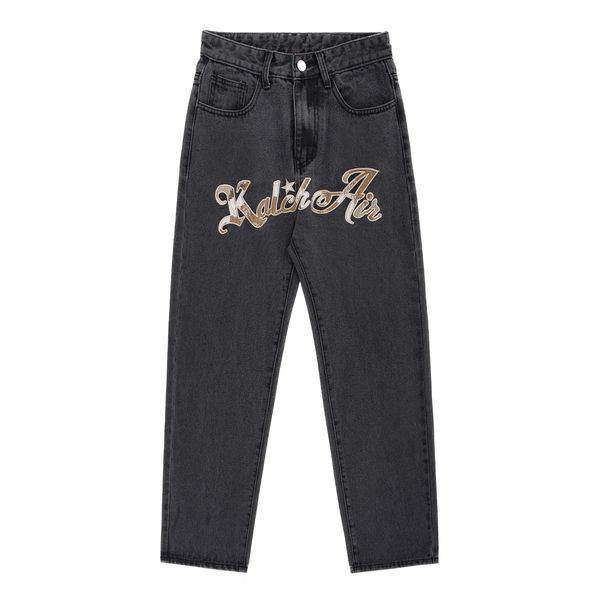 

high street pants straight jeans for men and women loose winter fleece, Blue