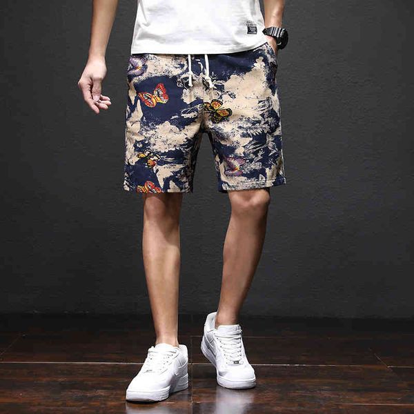 

men's shorts 2022 casual summer loose capris sports national style straight tube pants beach, White;black