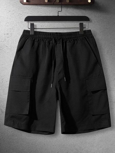

men flap pocket drawstring waist solid shorts 92if#, White;black
