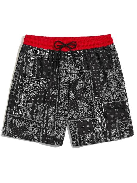 

romwe guys paisley scarf print shorts n0x6#, White;black