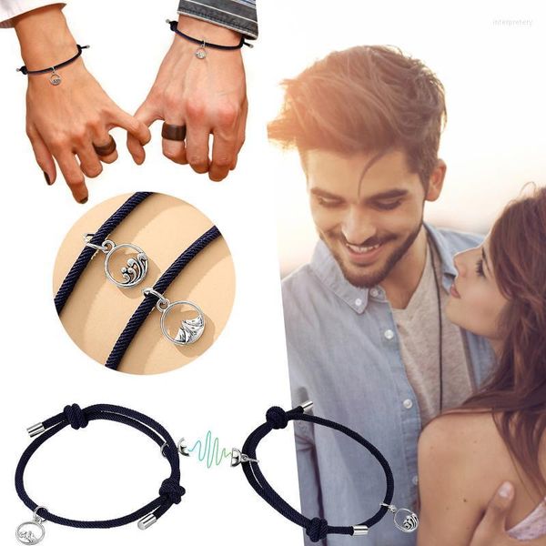 Braccialetto Orecchini a cerchio a cuore Un paio di braccialetti per coppia Set Magnete in lega da uomo da donna Braccialetti che attirano San Valentino Orologio per Inte22