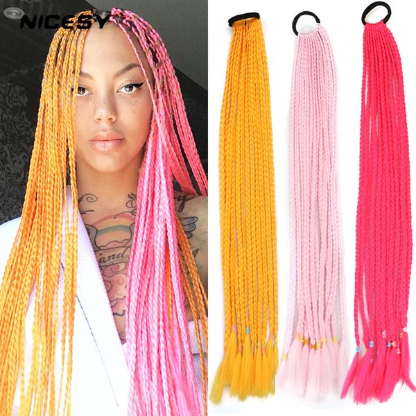 

costume accessories nicest synthetic braid ponytail hair extensions tail with rubber elastic band braiding rainbow hairpiece pigtail, Silver