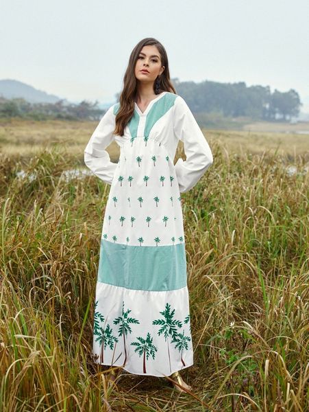 

lantern sleeve tropical and gingham smock dress o329#, Black;gray
