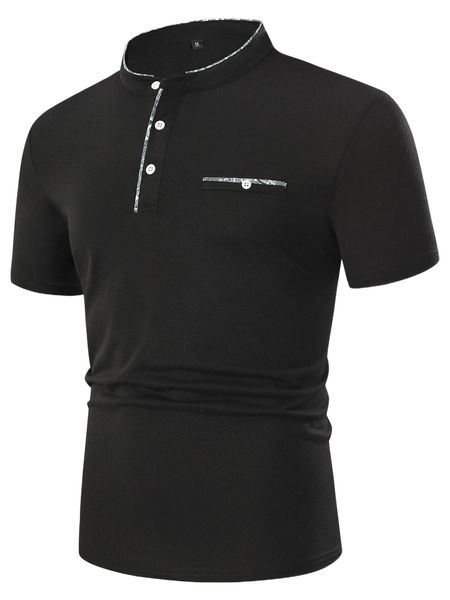 

men contrast trim half button polo shirt i9lb#, White;black